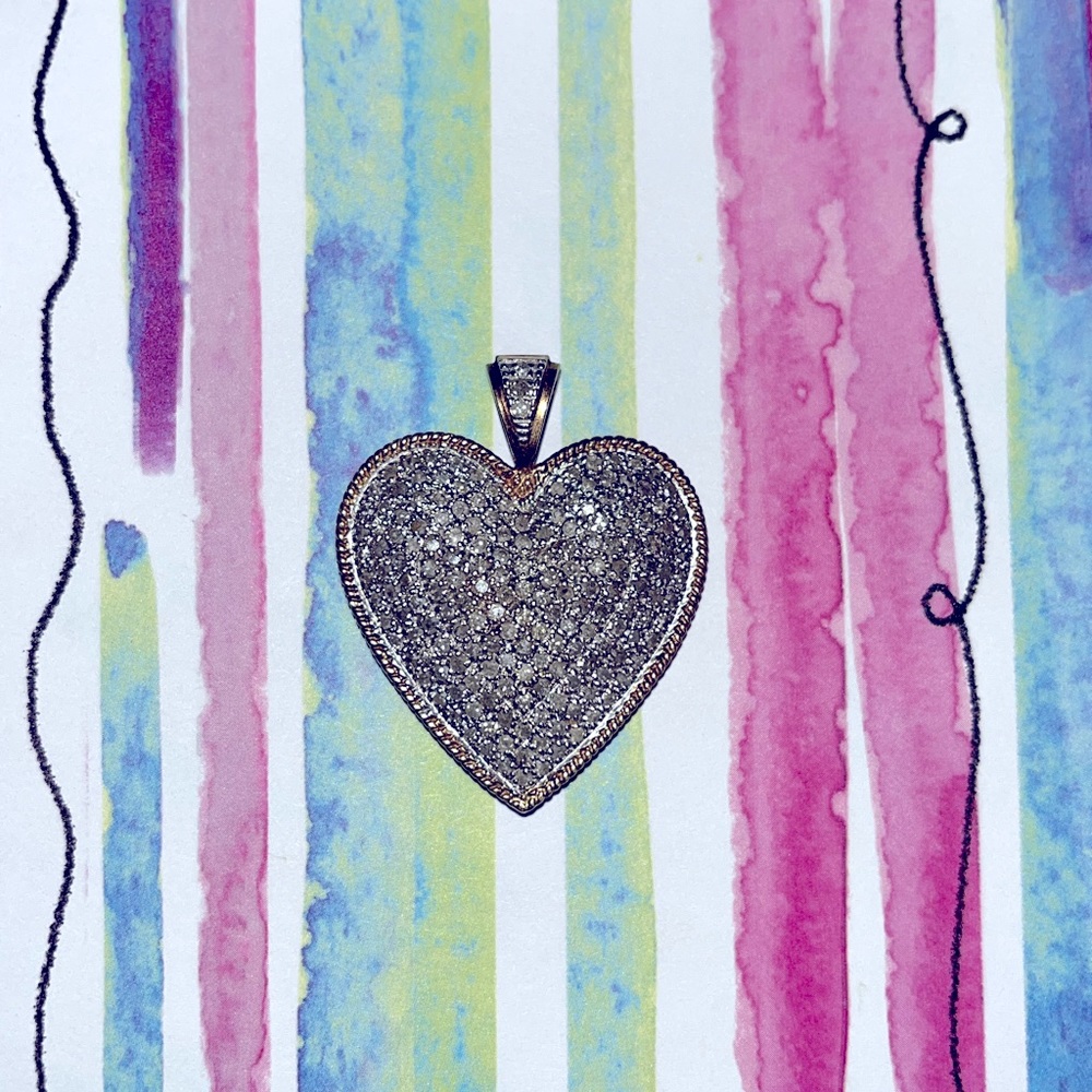 14k Yellow Gold Heart Shaped Diamond Encrusted Pendant
